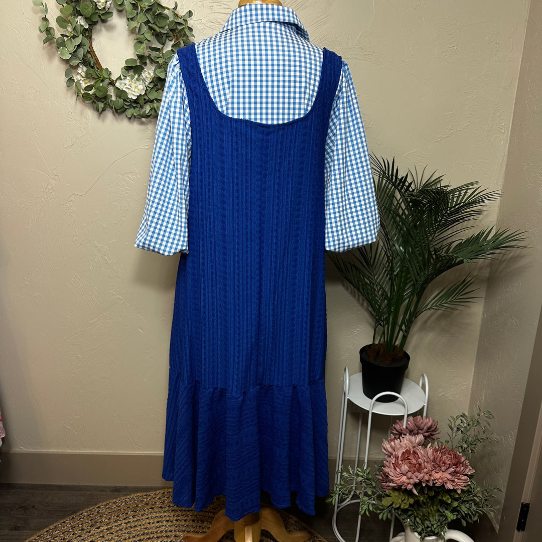 Liza Lou's Sophie Royal Blue Textured Jumper Sleeveless Modest Dress