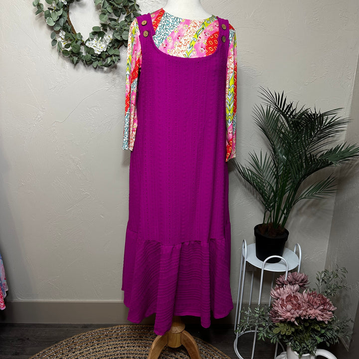 Liza Lou's Sophie Magenta Pink Textured Jumper Sleeveless Modest Dress