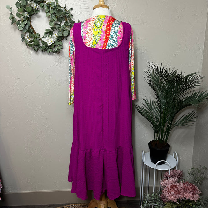 Liza Lou's Sophie Magenta Pink Textured Jumper Sleeveless Modest Dress