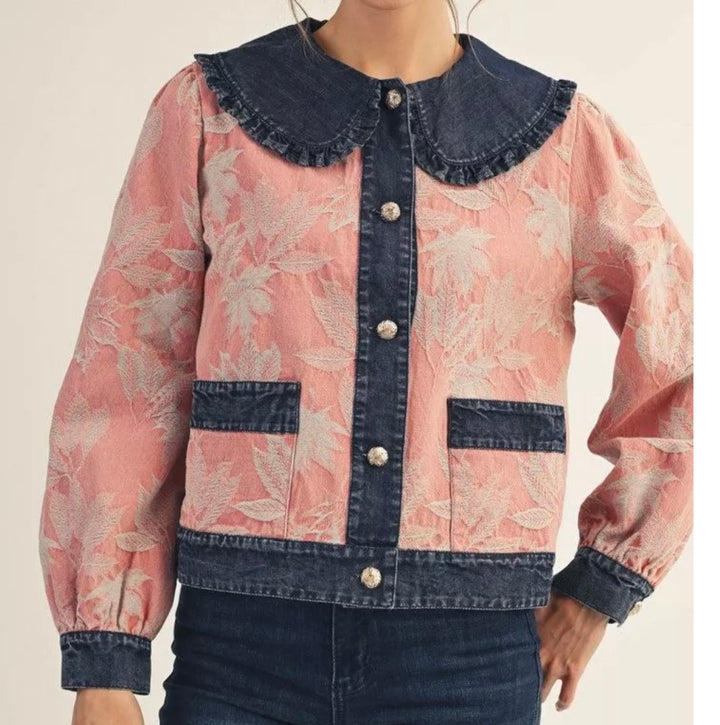 Liza Lou's Matilda Classy Jacquard Pink w/ Denim Contrast Jacket