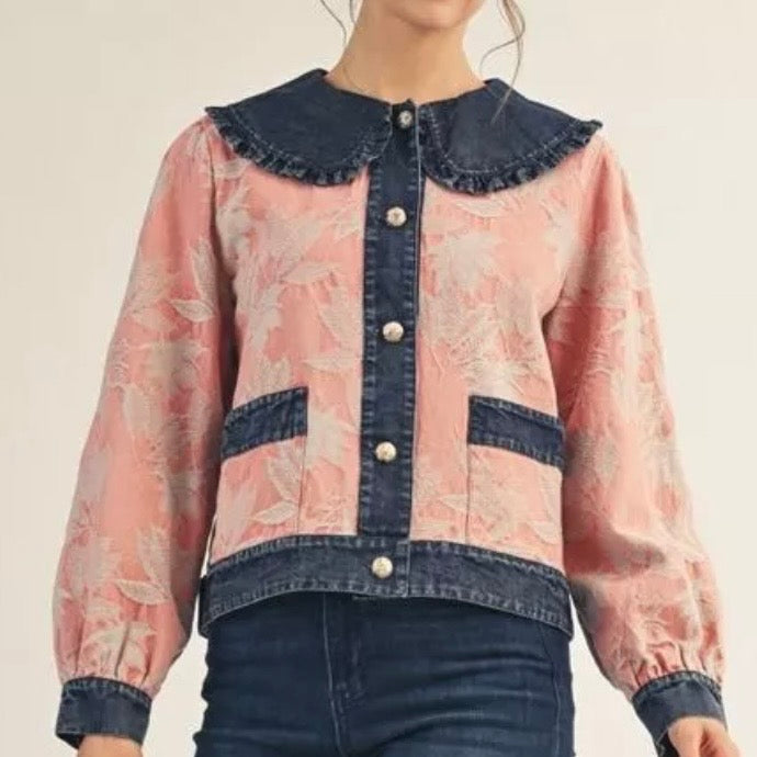 Liza Lou's Matilda Classy Jacquard Pink w/ Denim Contrast Jacket
