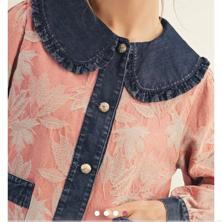 Liza Lou's Matilda Classy Jacquard Pink w/ Denim Contrast Jacket
