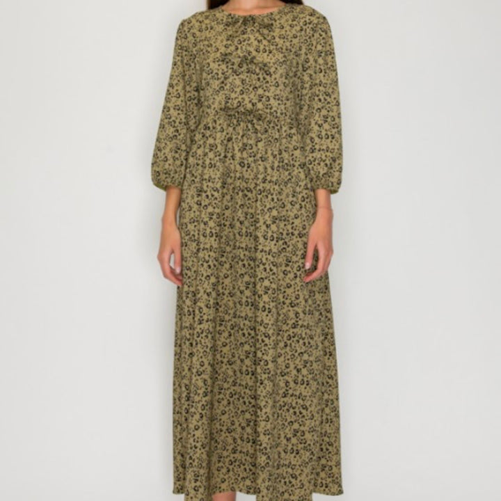 Liza Lou’s Georgette Green With Animal Print Long Modest Dress