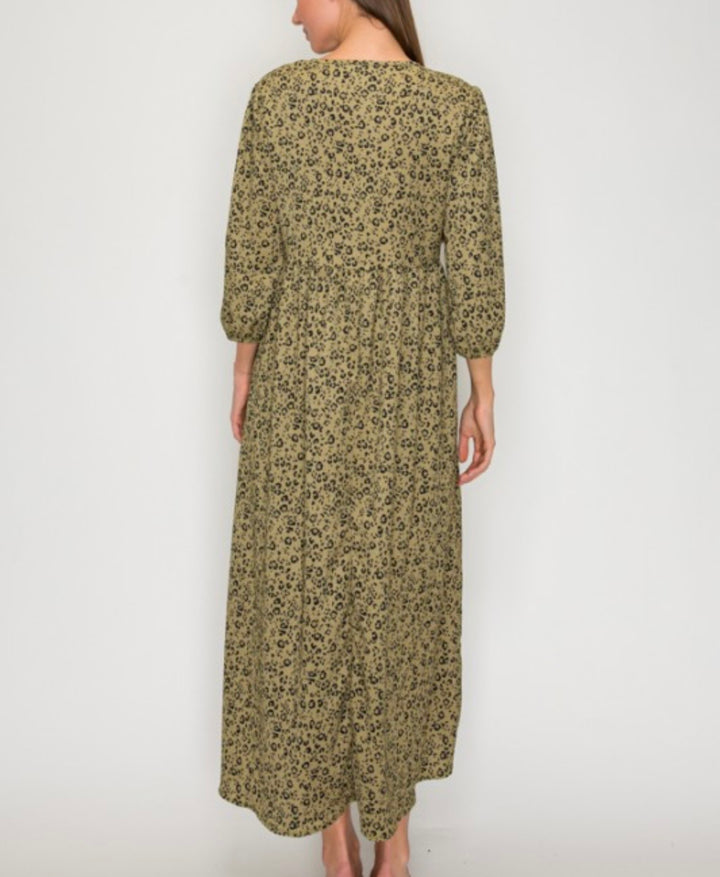 Liza Lou’s Georgette Green With Animal Print Long Modest Dress