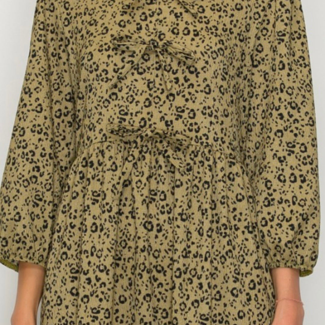 Liza Lou’s Georgette Green With Animal Print Long Modest Dress