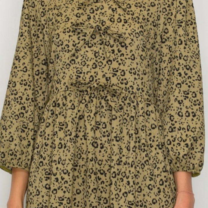 Liza Lou’s Georgette Green With Animal Print Long Modest Dress