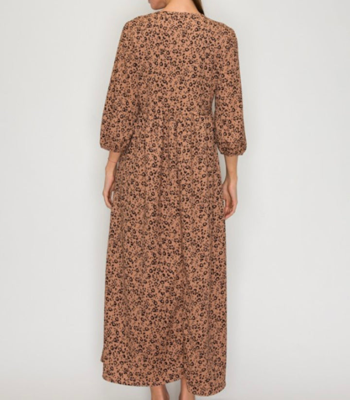 Liza Lou’s Georgette Light Brown With Animal Print Long Modest Dress