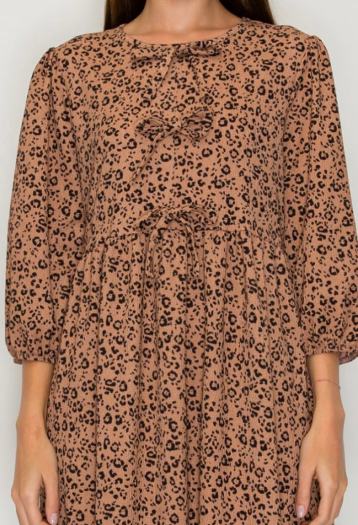 Liza Lou’s Georgette Light Brown With Animal Print Long Modest Dress