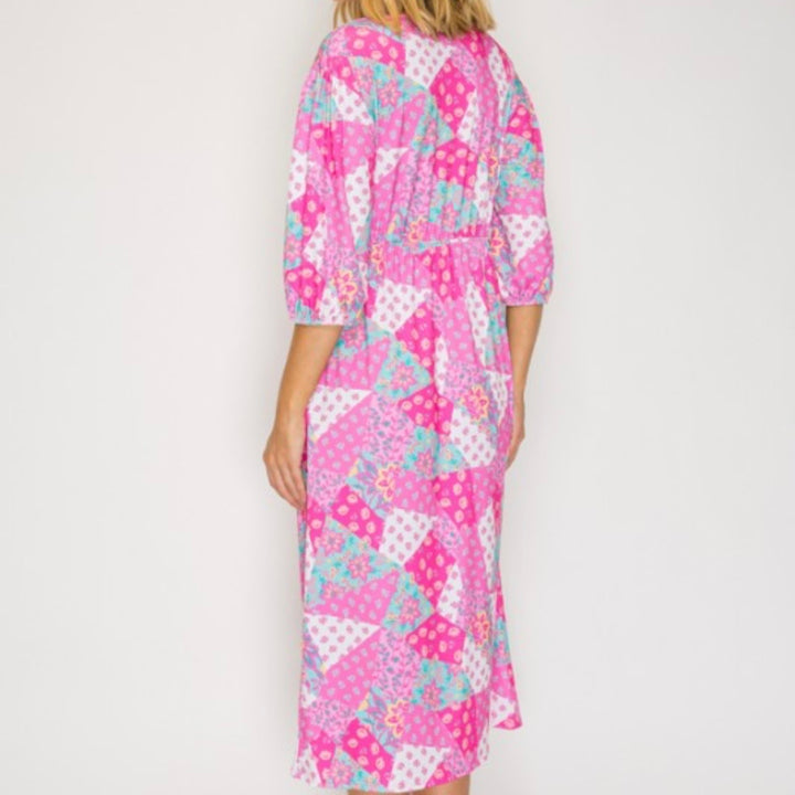 Liza Lou’s Pink Patchwork Modest Dress
