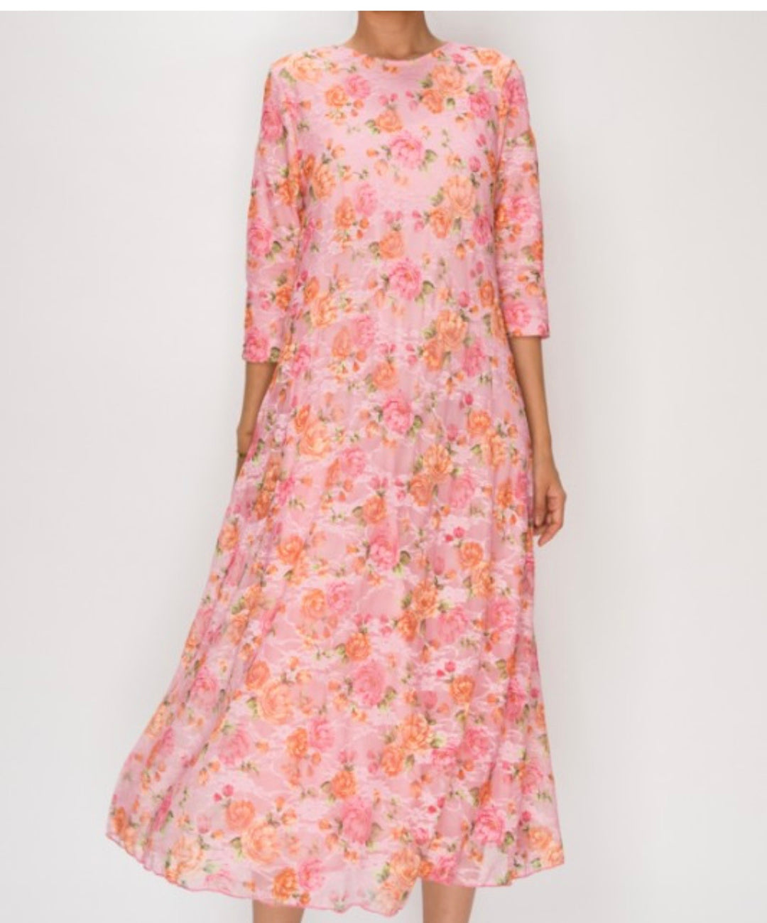 Liza Lou's Fancy Floral Pink Lace Long Dress