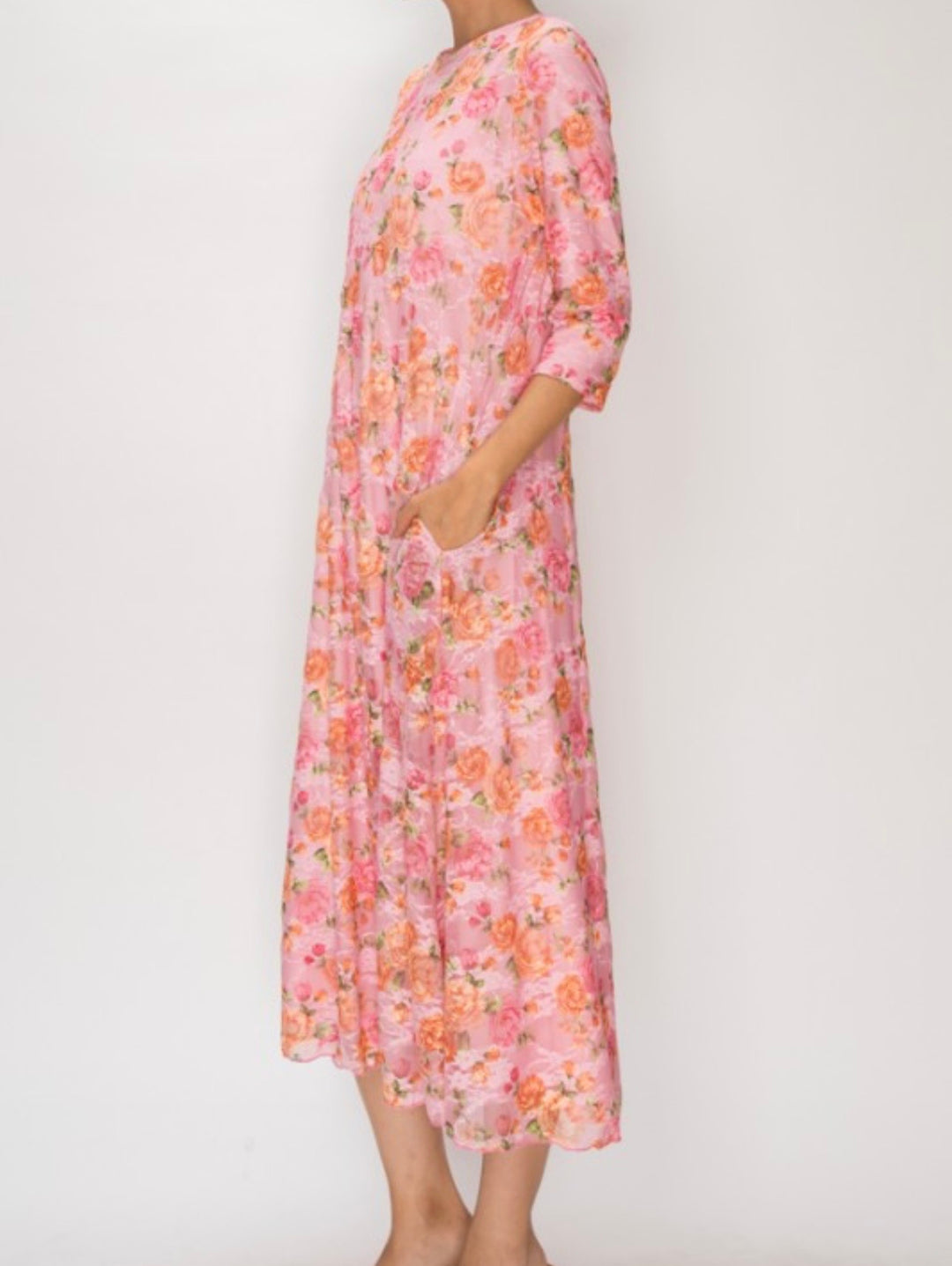 Liza Lou's Fancy Floral Pink Lace Long Dress