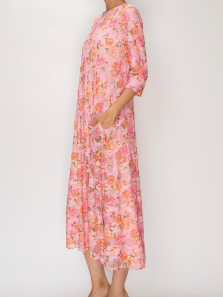 Liza Lou's Fancy Floral Pink Lace Long Dress