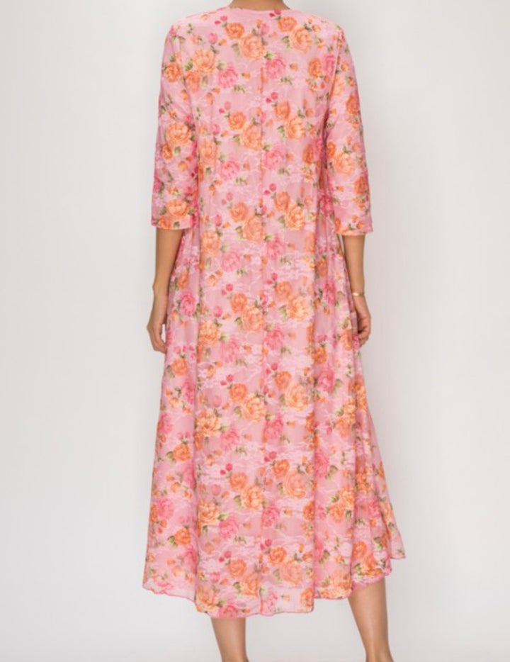 Liza Lou's Fancy Floral Pink Lace Long Dress