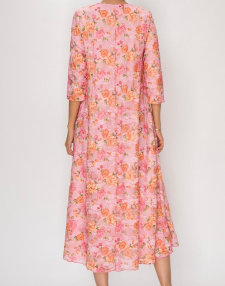 Liza Lou's Fancy Floral Pink Lace Long Dress