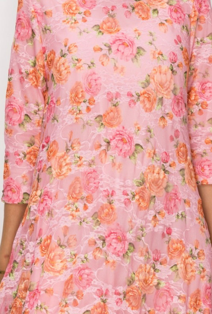 Liza Lou's Fancy Floral Pink Lace Long Dress