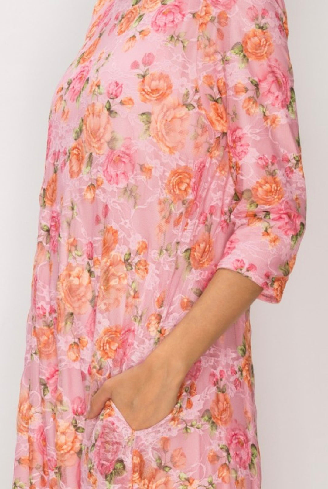 Liza Lou's Fancy Floral Pink Lace Long Dress