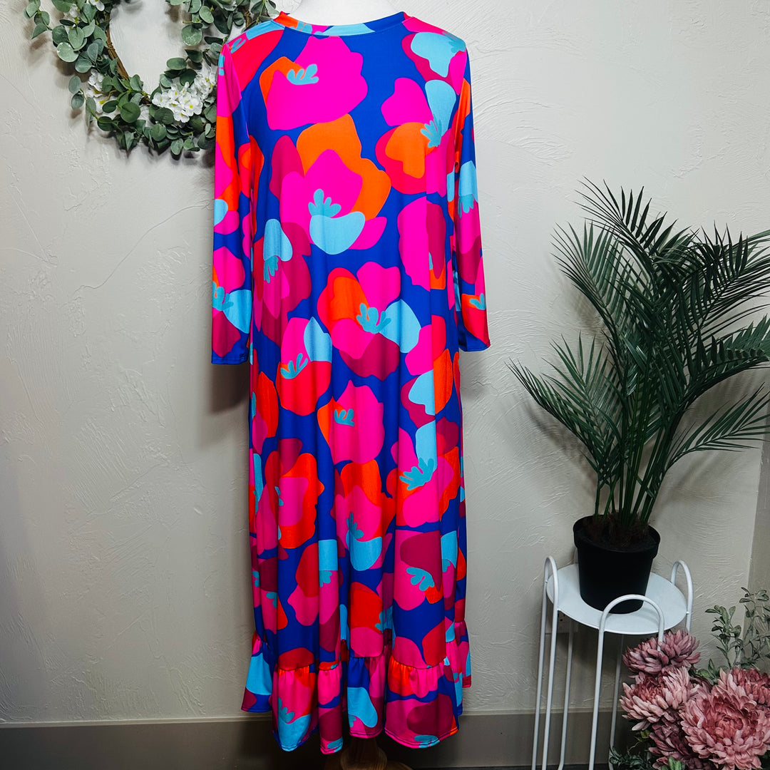 Liza Lou's Bright Colorful Bottom Flounce Ruffle Modest Women's Dress