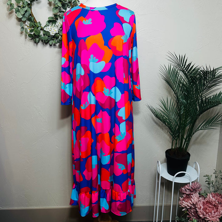 Liza Lou's Bright Colorful Bottom Flounce Ruffle Modest Women's Dress
