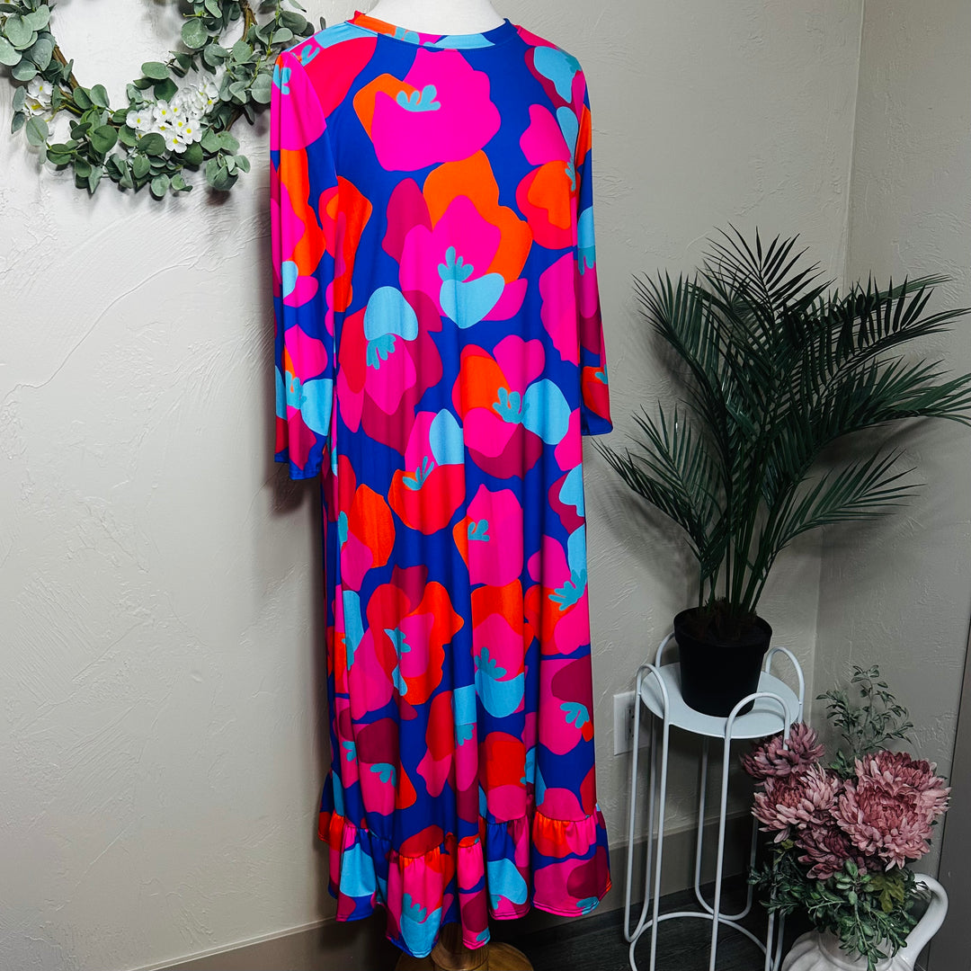 Liza Lou's Bright Colorful Bottom Flounce Ruffle Modest Women's Dress