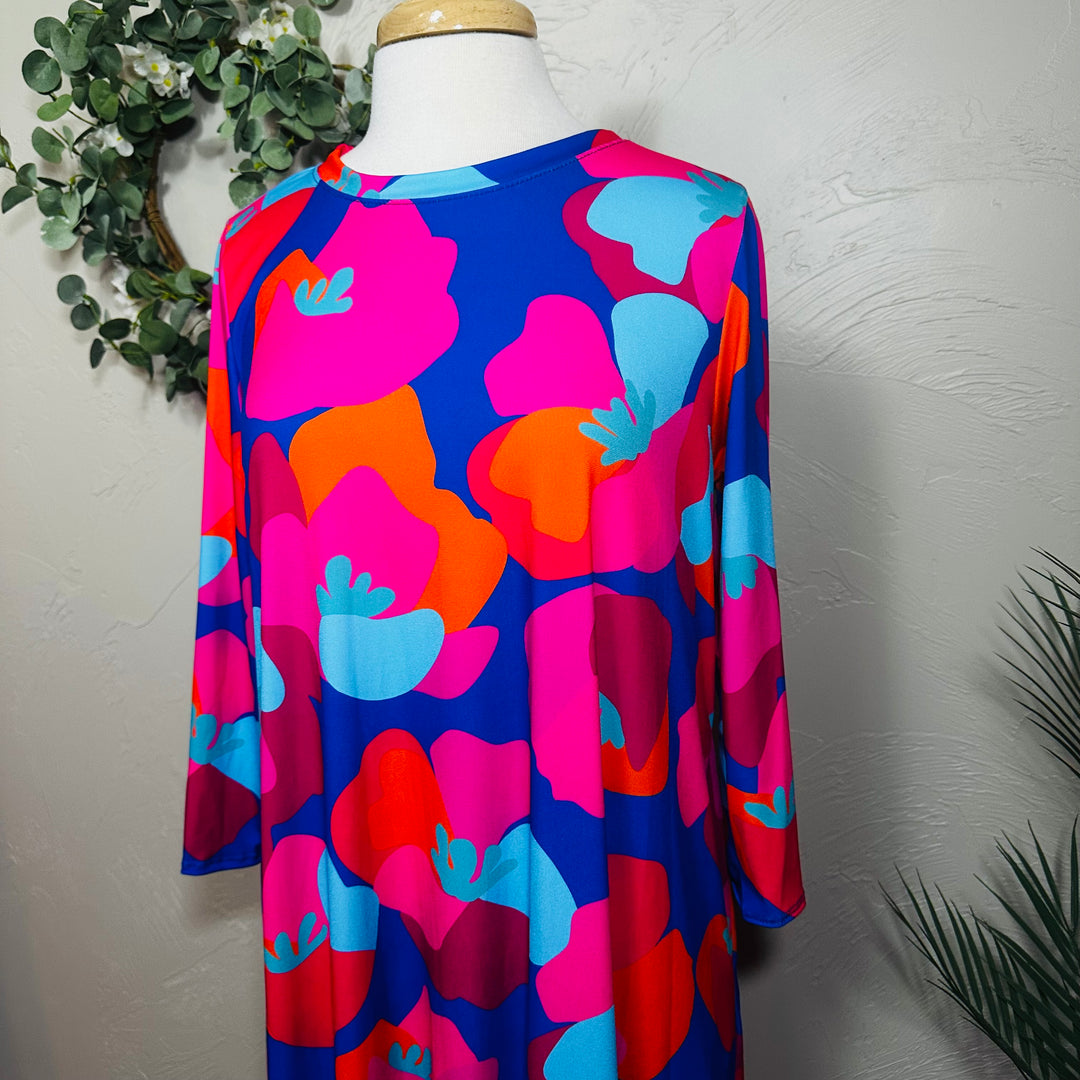 Liza Lou's Bright Colorful Bottom Flounce Ruffle Modest Women's Dress