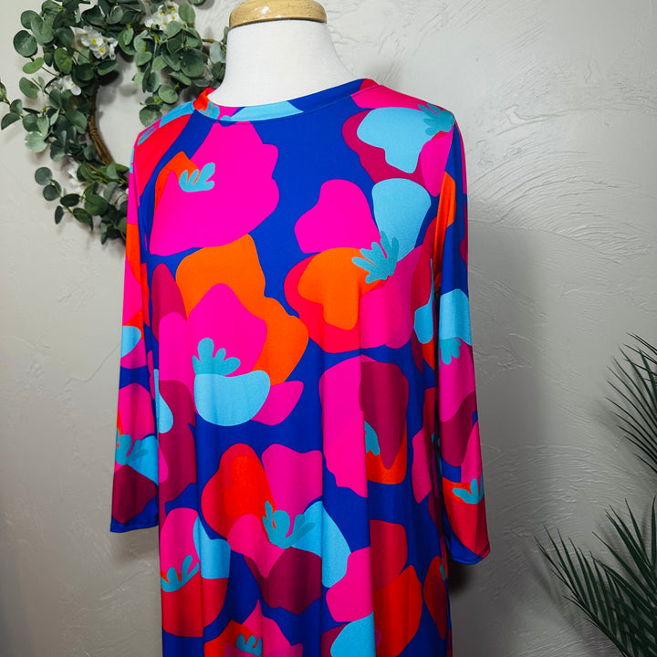 Liza Lou's Bright Colorful Bottom Flounce Ruffle Modest Women's Dress