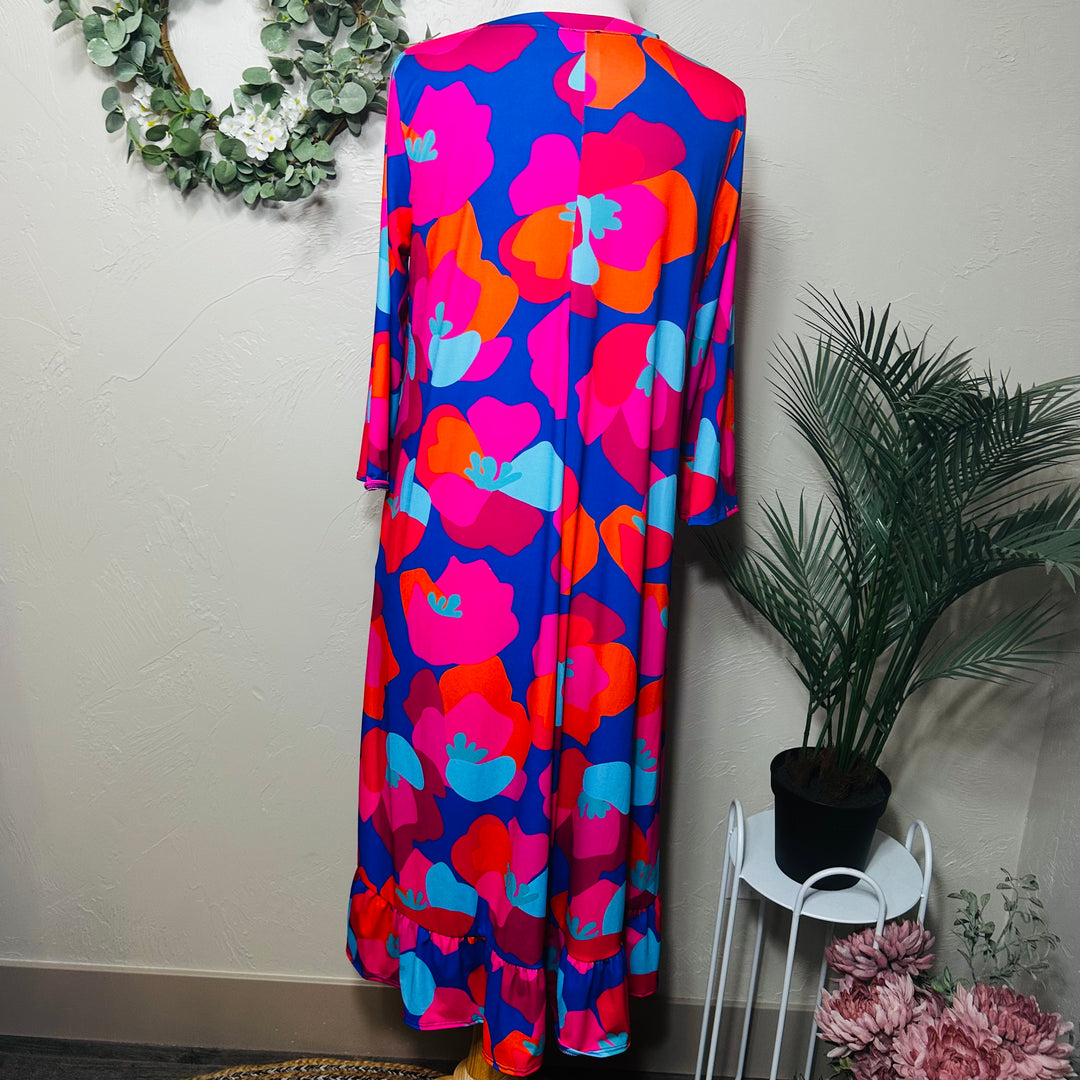 Liza Lou's Bright Colorful Bottom Flounce Ruffle Modest Women's Dress