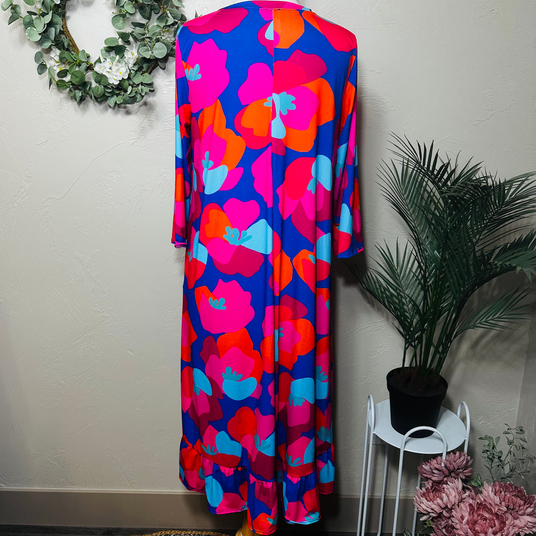 Liza Lou's Bright Colorful Bottom Flounce Ruffle Modest Women's Dress