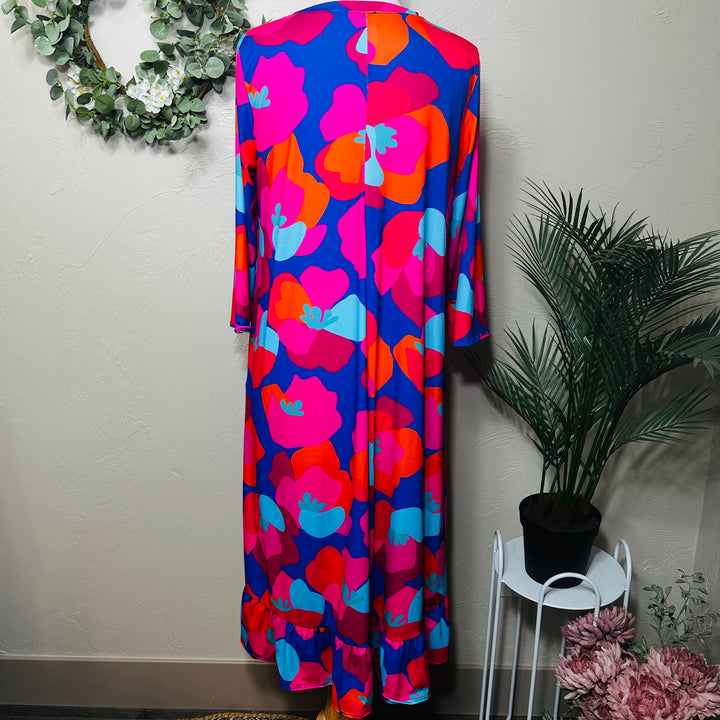 Liza Lou's Bright Colorful Bottom Flounce Ruffle Modest Women's Dress