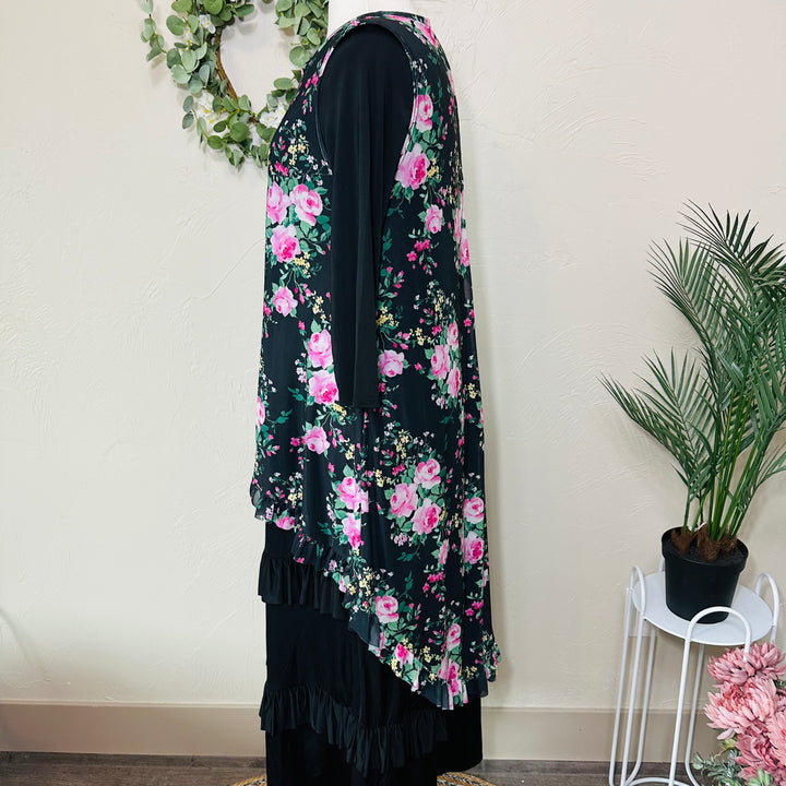Liza Lou’s Black With Floral Layering Mesh Vest Top