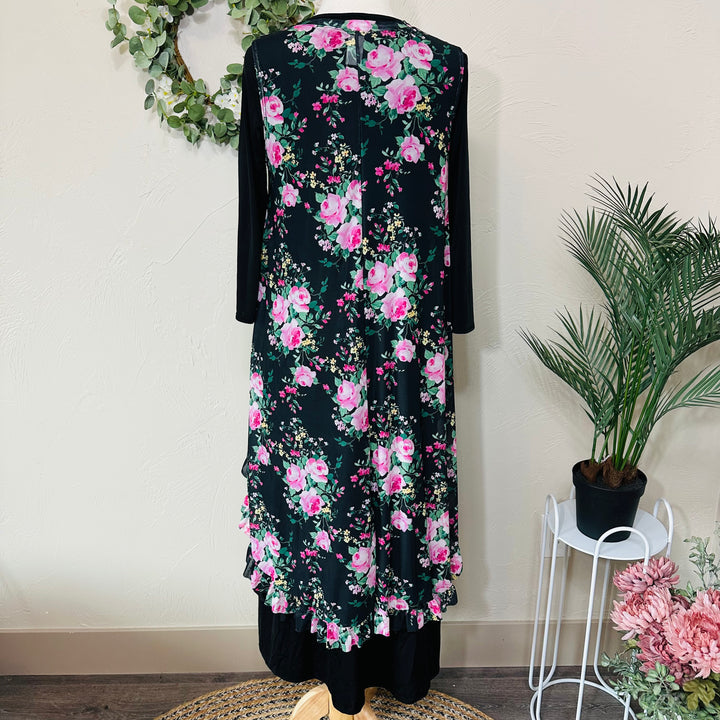 Liza Lou’s Black With Floral Layering Mesh Vest Top