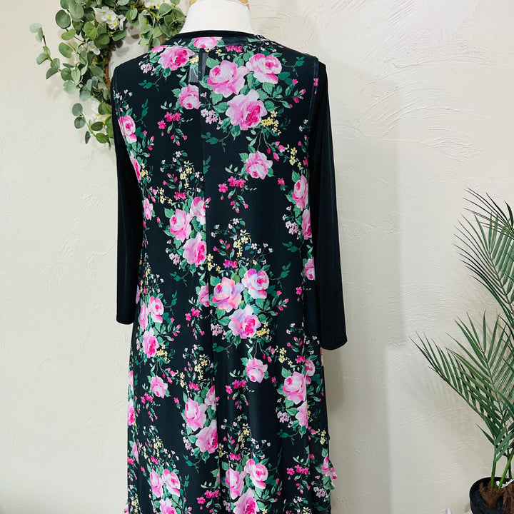 Liza Lou’s Black With Floral Layering Mesh Vest Top