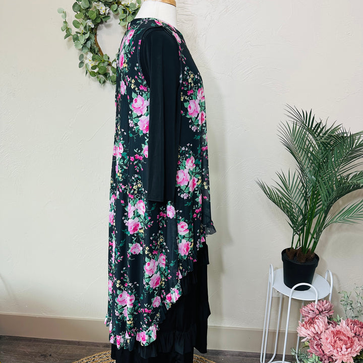 Liza Lou’s Black With Floral Layering Mesh Vest Top