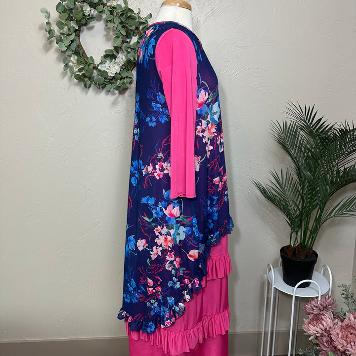 Liza Lou’s Blue Floral Layering Mesh Vest Tunic Top