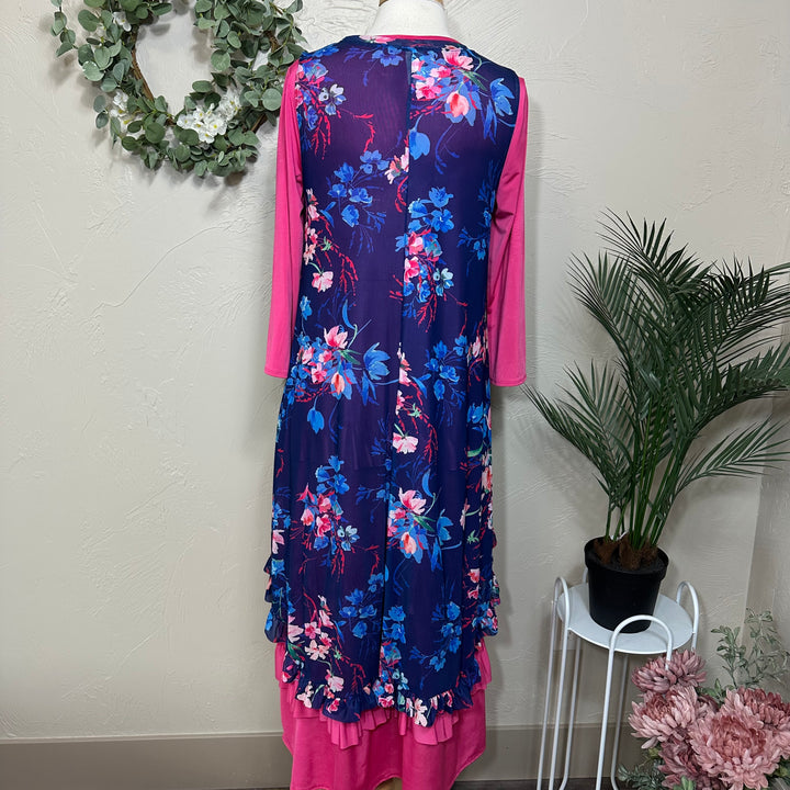 Liza Lou’s Blue Floral Layering Mesh Vest Tunic Top