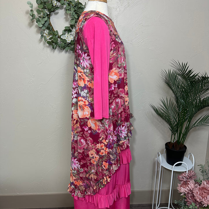 Liza Lou’s Burgundy Floral Layering Mesh Top Vest Tunic