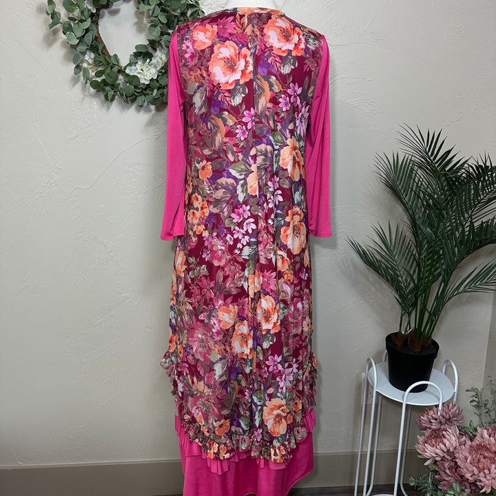 Liza Lou’s Burgundy Floral Layering Mesh Top Vest Tunic
