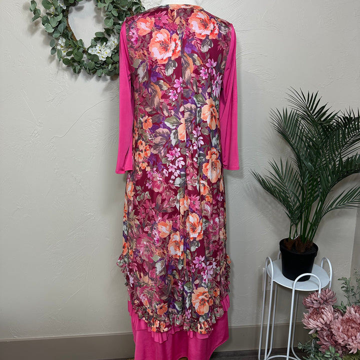 Liza Lou’s Burgundy Floral Layering Mesh Top Vest Tunic