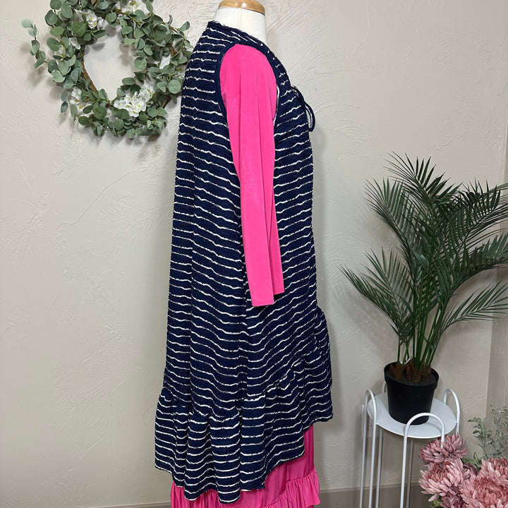 Liza Lou's Ladies Black or Navy Textured High Low Modest Ruffled Vest