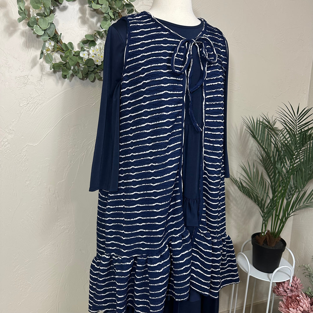 Liza Lou's Ladies Black or Navy Textured High Low Modest Ruffled Vest
