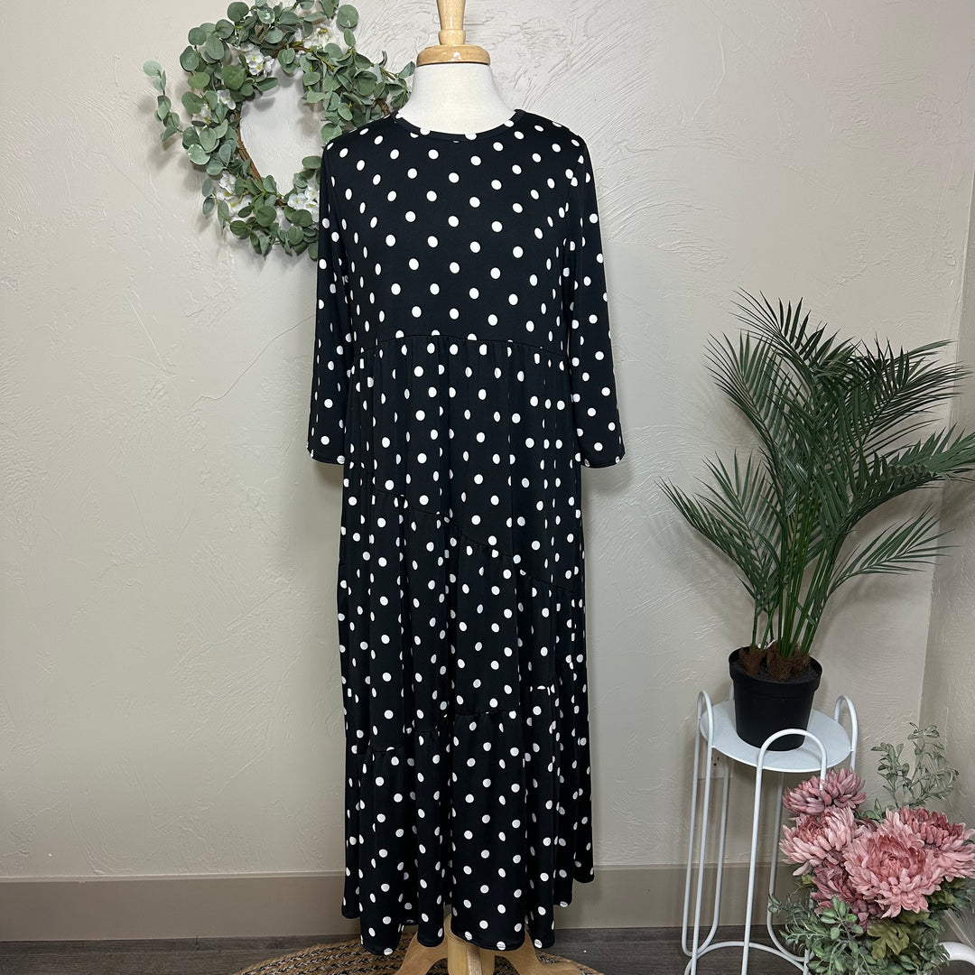 Liza Lou’s Black with White Polka Dots Long Women’s Dress