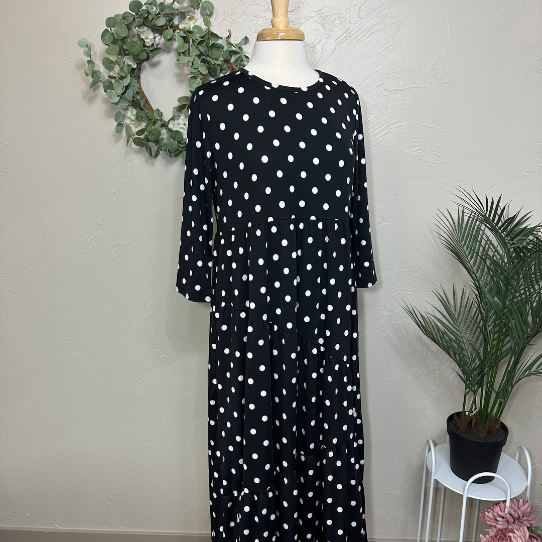 Liza Lou’s Black with White Polka Dots Long Women’s Dress