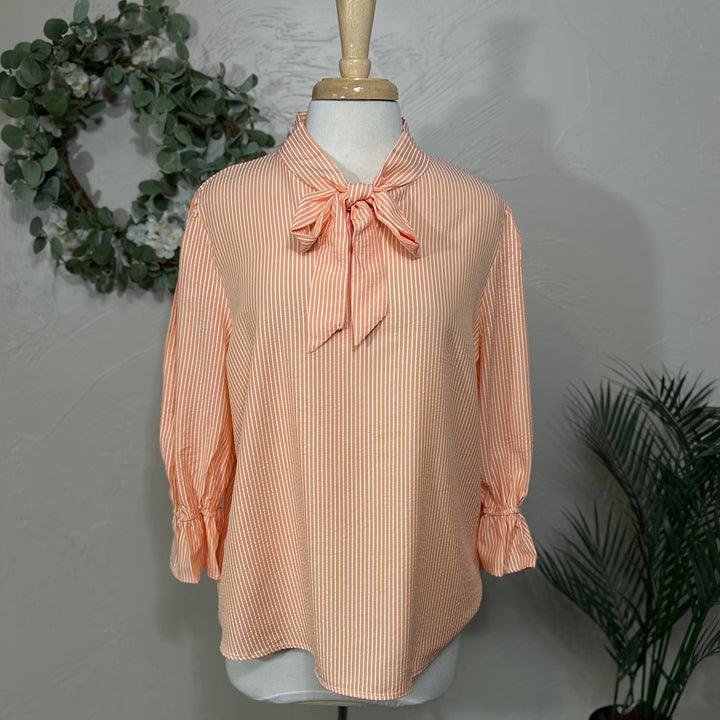 Liza Lou's Bow Front Top w/ Dreamsicle Orange & Ivory Stripes