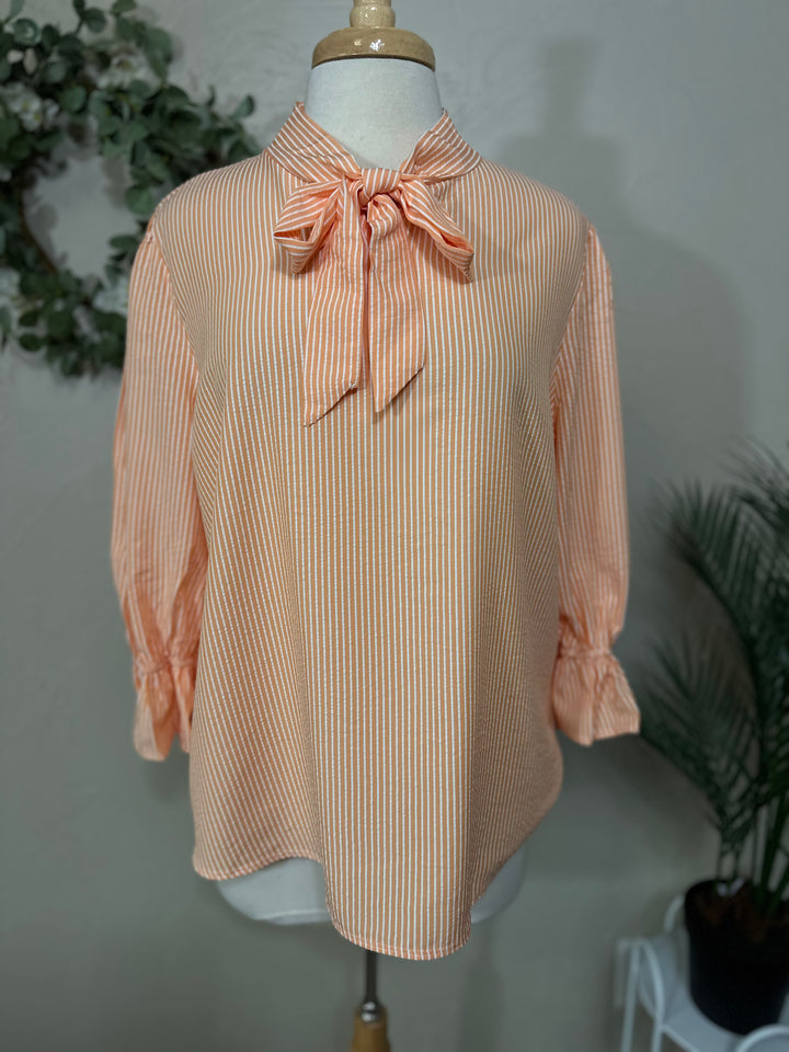 Liza Lou's Bow Front Top w/ Dreamsicle Orange & Ivory Stripes