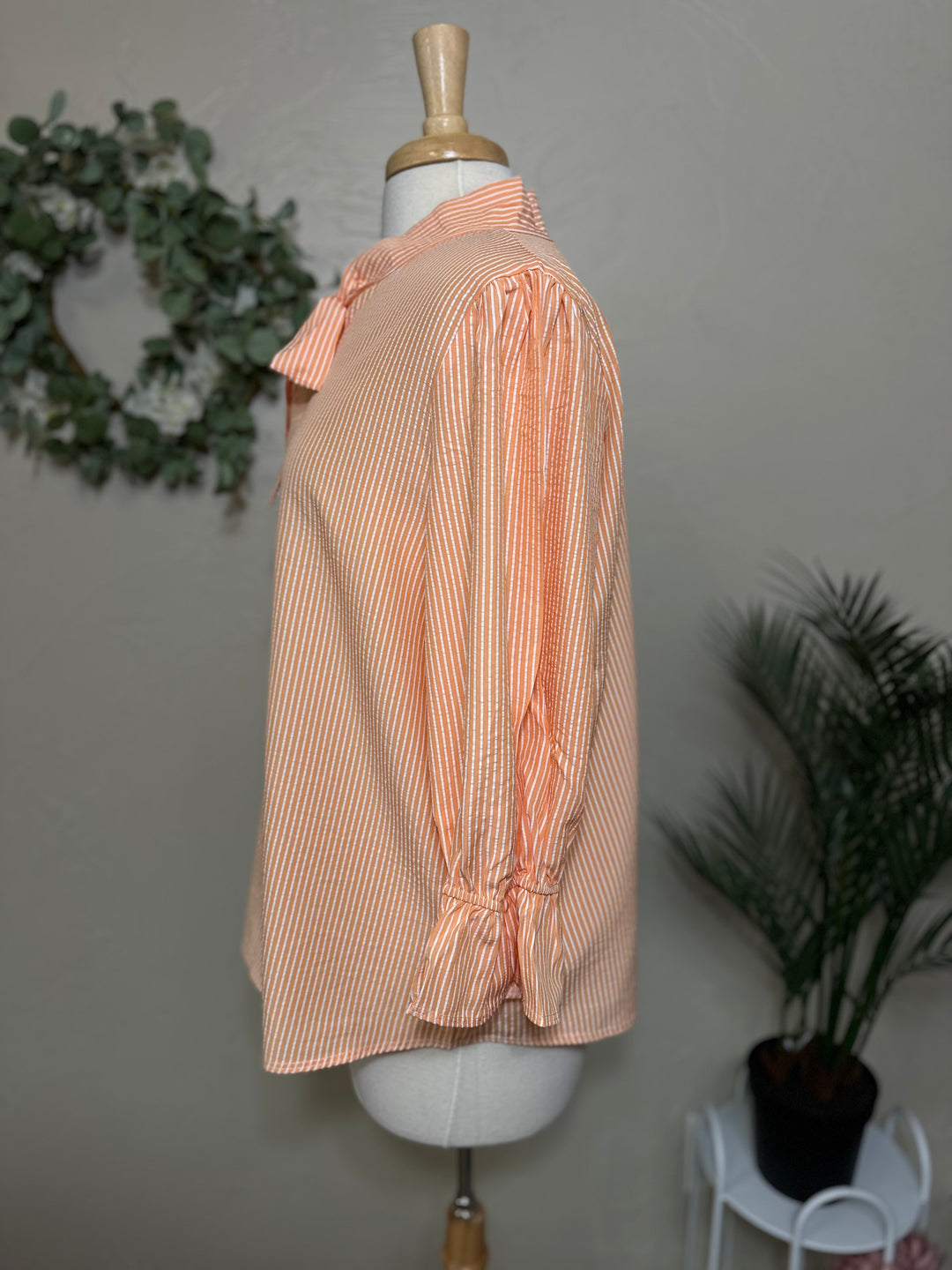 Liza Lou's Bow Front Top w/ Dreamsicle Orange & Ivory Stripes