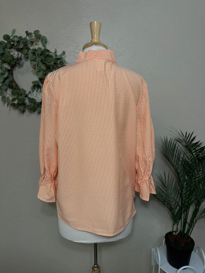 Liza Lou's Bow Front Top w/ Dreamsicle Orange & Ivory Stripes