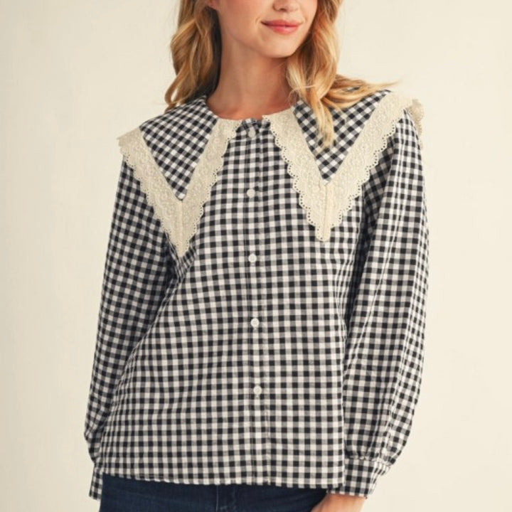 Liza Lou's Black Gingham Blouse w/ Sailor Collar