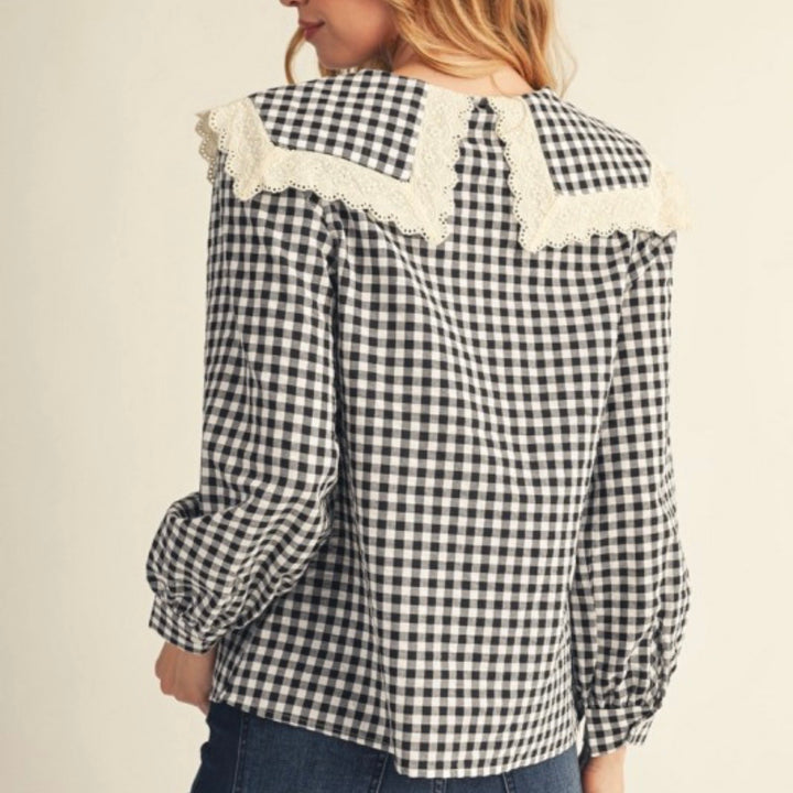 Liza Lou's Black Gingham Blouse w/ Sailor Collar