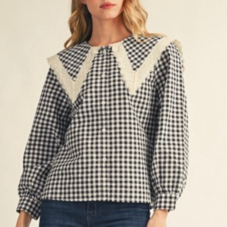 Liza Lou's Black Gingham Blouse w/ Sailor Collar