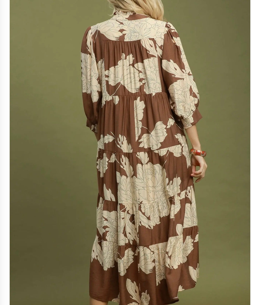 Liza Lou's Lovely Brown Floral Design Modest Dress