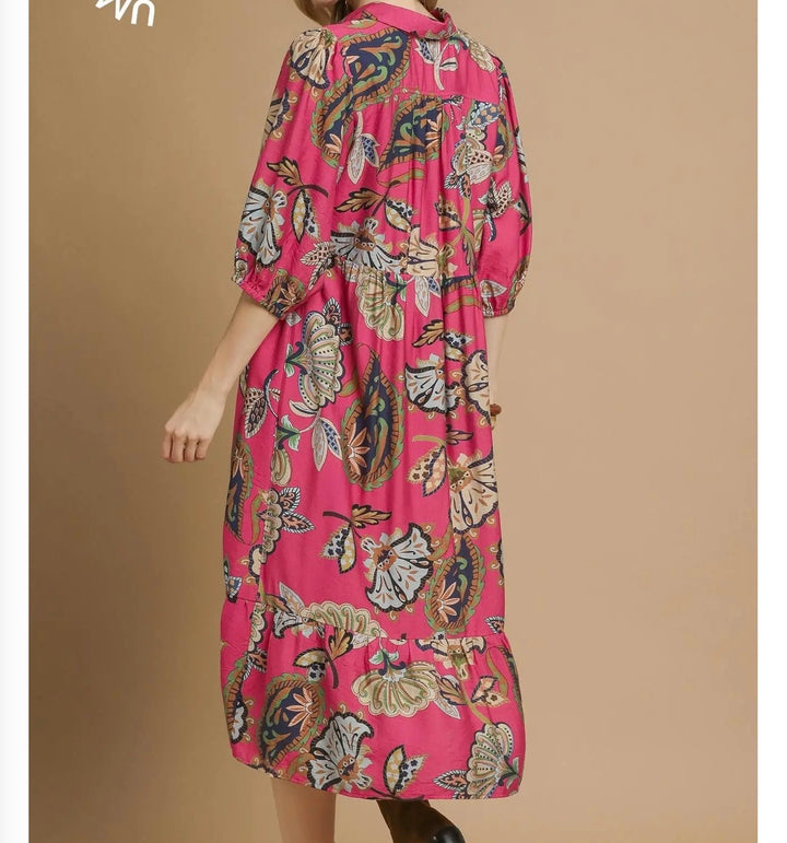 Liza Lou's Suzette Pink with Colorful Paisley Design Modest Dress